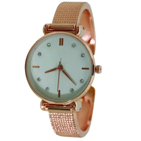 Olivia Pratt Every Day Textured and Rhinestone Metal Bangle Watch image {5}