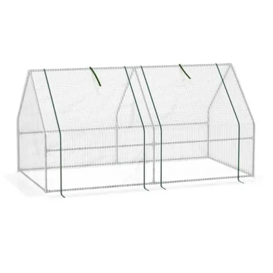 Outsunny Portable Mini Greenhouse with Large Zipper Doors, Outdoor Garden with Water/UV PE Cover, 6' x 3' x 3', White image {3}