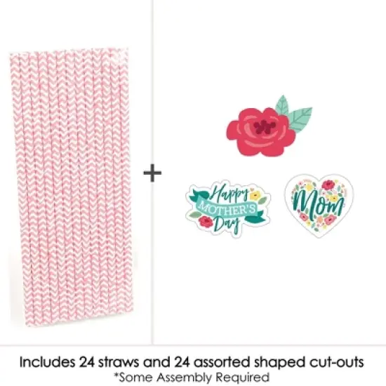 Big Dot of Happiness Colorful Floral Happy Mother's Day - Paper Straw Decor - We Love Mom Party Striped Decorative Straws - Set of 24 image {2}