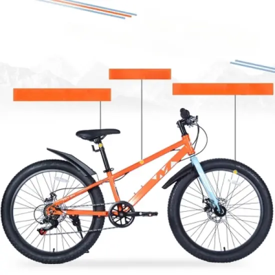 DSVIMOY Bicycles, 24 Inch Bicycle with Adjustable Seat, Fat Tire Mountain Bike for Boys and Girls, Orange, 64.17"*24.8"*35.04" image {3}