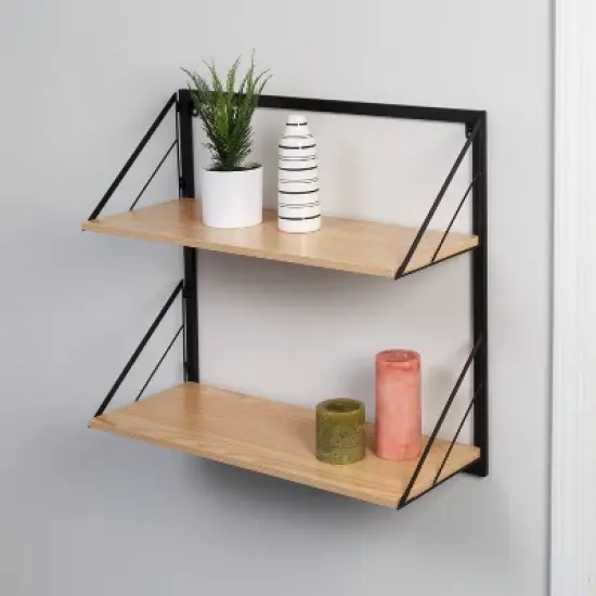 Honey-Can-Do 2 Tier Laundry Shelf with Wood Light Oak image {7}
