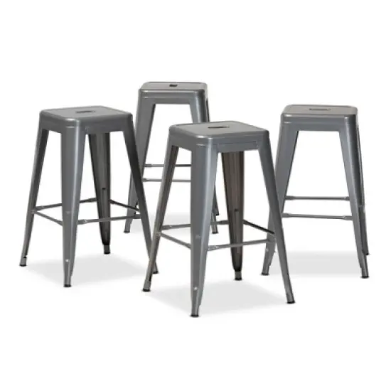 4pc Horton Metal Stackable Counter Stool Set - Baxton Studio image {8}