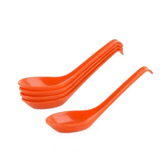 Unique Bargains Plastic Household Kitchen Restaurant Porridge Soup Spoon 5 Pcs Orange image {3}