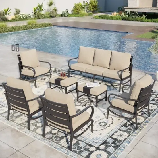 Captiva Designs 7pc Metal Patio Furniture Conversation Set with Armchairs for Garden Porch Backyard image {8}