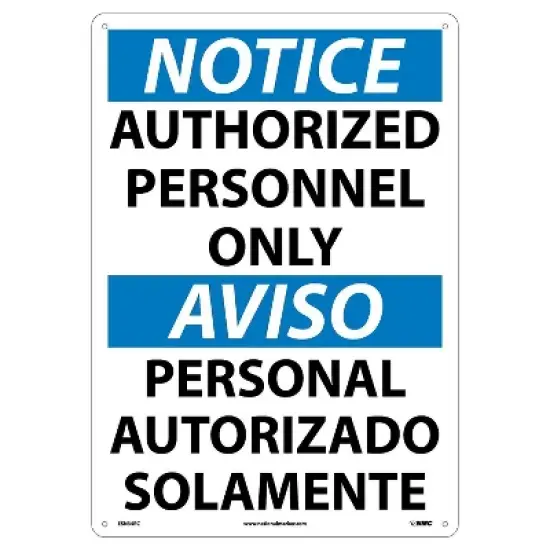 National Marker Authorized Personnel Only (Bilingual) 20X14 Rigid Plastic Notice Sign ESN34RC image {1}
