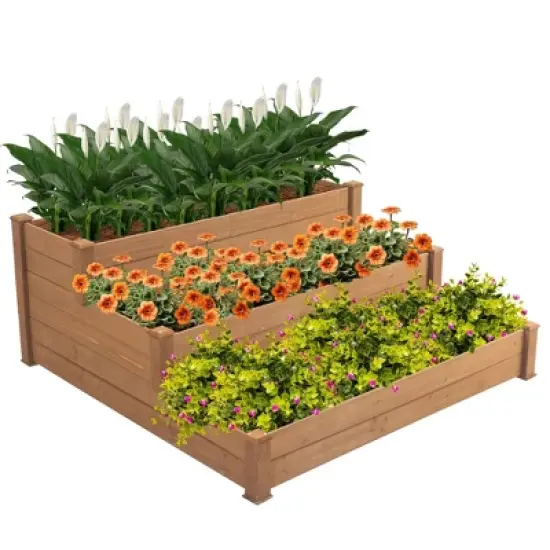 3 Tier Wooden Raised Garden Bed, Outdoor Elevated Flower Box, Raised Garden Bed Vegetables Growing Planter for Backyard Patio image {2}
