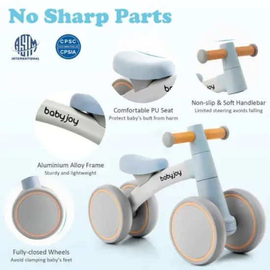 Babyjoy Baby Balance Bikes w/4 Wheels for 12-36 Months Toddler Mini Bike Pink\Blue\Grey image {8}