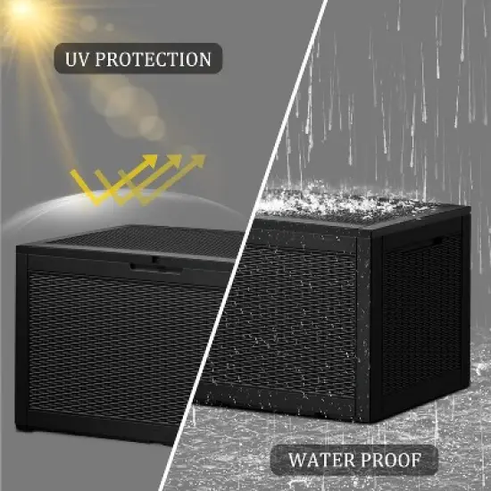 BI&SEA 100 Gallon lockable storage box, waterproof and UV resistant for outdoor mat storage, garden tool and swimming pool accessory storage image {4}