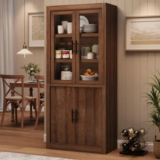 Tall Kitchen Pantry, Pantry Storage Cabinet  & Adjustable Shelves, Farmhouse Freestanding Pantry Cupboard & Large Storage Space image {3}