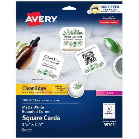 Avery Clean Edge Laser Square Cards with Rounded Corners 2 1/2" x 2 1/2" White 20 Sheets/Pack 180 image {8}