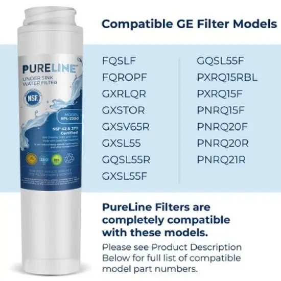PURELINE GE FQROPF and FQSLF Under Sink Water Filter Replacement. Compatible with PXRQ15RBL, PXRQ15F, PNRQ15F, PNRQ20F, PNRQ20R and PNRQ21R (3 Pack) image {3}