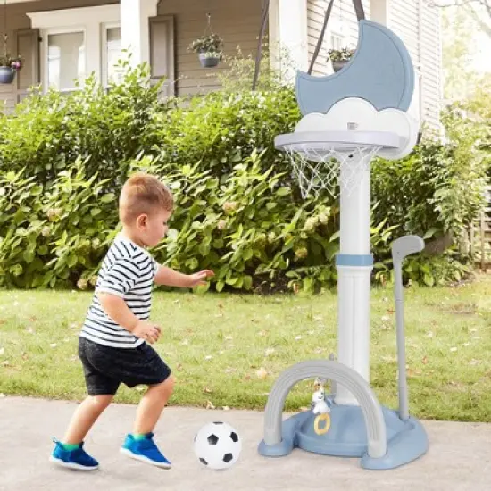 Costway 4-in-1 Toddlers Basketball Hoop with Basketball Soccer Golf and Ring Toss Game image {3}