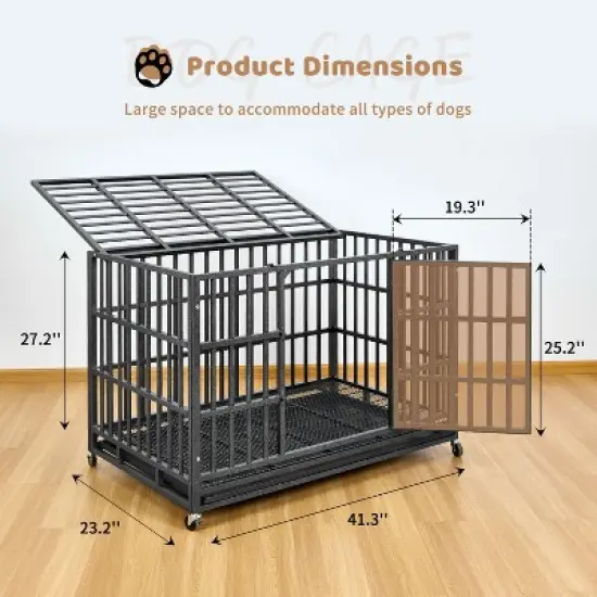 XBRIGH 54/48/42/38 Inch Heavy Duty Indestructible Dog Crate Steel Escape Proof,Indoor Double Door High Cage,Kennel with Wheels,Removable Tray image {2}
