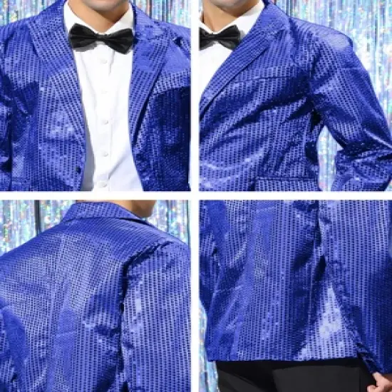Lars Amadeus Men's Peak Lapel Party Wedding Shiny Sequins Tuxedo Blazers image {5}