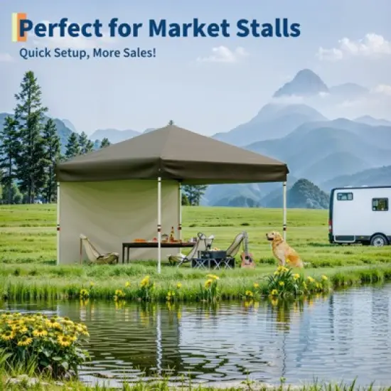 10'x10' Pop Up Canopy Tent with 4Pcs Sidewalls,Portable Instant Canopy with 4 Stakes,4 Ropes,4 Sandbags for Farmers Market, Outdoor,Camping image {2}