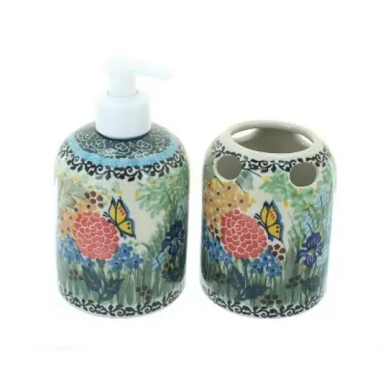 Blue Rose Polish Pottery 573 Ceramika Artystyczna Soap Dispenser & Toothbrush Holder image {10}