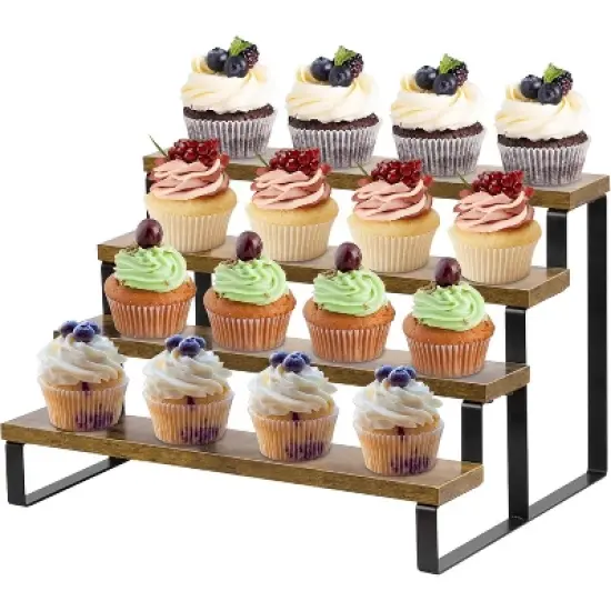 Rustic Wood Cupcake Stand,4 tier Wooden Cupcake Display Riser,Stepped Display Stand for Cupcakes,Perfume,Cologne,Spiece and Other Small Items image {8}