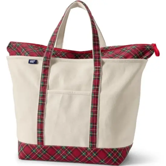 Lands' End Medium Print 5 Pocket Open Top Canvas Tote Bag image {3}