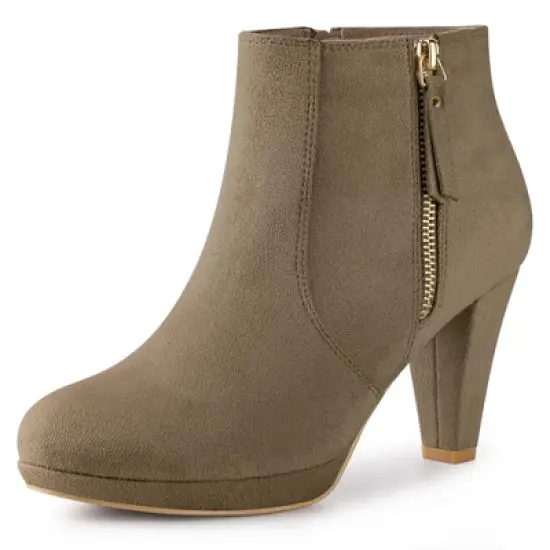 Perphy Women's Suede Platform Round Toe Chunky Heels Ankle Boots image {10}