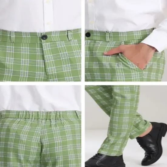 Lars Amadeus Men's Plaid Casual Regular Fit Flat Front Stretch Dress Pants image {5}