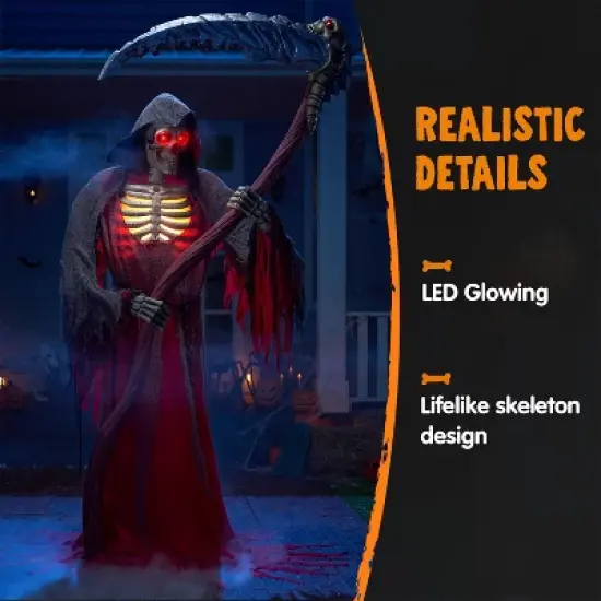 Joyfy 99.6'' Halloween Outdoor Decoration, Animatronics Standing Grim Reaper Holding Giant Scythe with Light for Indoor Outdoor Haunted House Decor image {1}