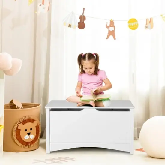 Tangkula Kids Toy Box Large Wooden Flip-Top Storage Chest Organizer Bench w/ Safety Hinge image {1}