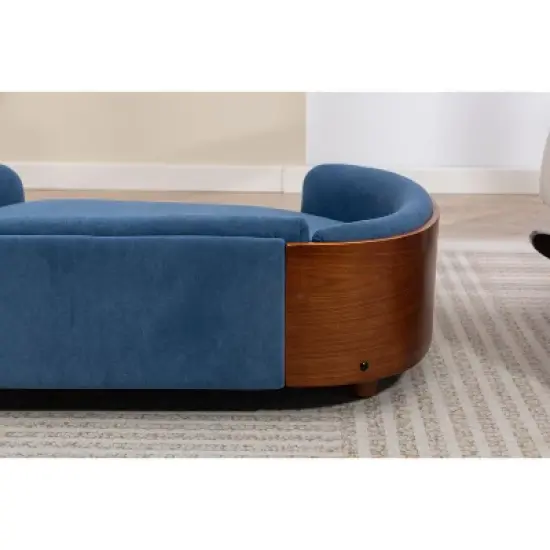 Scandinavian style Elevated Dog Bed Pet Sofa With Solid Wood legs and Walnut Bent Wood Back, Velvet Cushion,Large Size image {12}