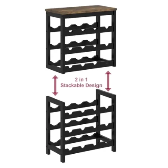 Itopfox 6-Tier Bamboo Wine Rack Freestanding Floor, 24 Bottles Wine Storage Shelves with Table Top, Stackable Display for Kitchen, Bar Rustic Brown image {2}