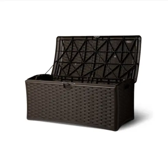 Suncast 72 Gallon Resin Wicker Outdoor Patio Storage Deck Box, Brown (2 Pack) image {4}