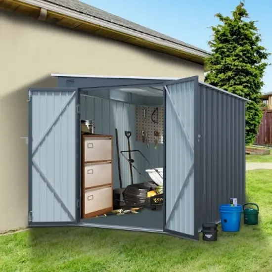6x8FT Galvanized Steel Garden Storage Shed,Metal Lean To Shed with Lockable Double Doors and PC Light Board,Outdoor Tools Bikes Shed-Coolbibila image {7}