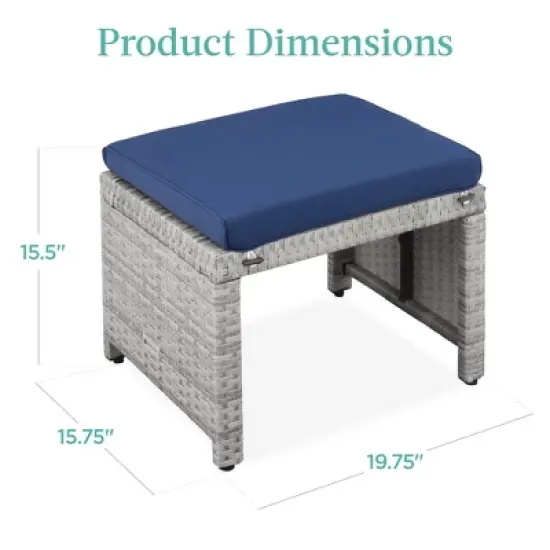 Best Choice Products Set of 2 Multipurpose Patio Wicker Ottomans w/ Removable Cushions, Steel Frame image {6}
