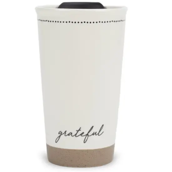 Lighthouse Christian Products Pin Dot Classic White 12 ounce Ceramic Travel Tumbler Mug, Grateful image {5}