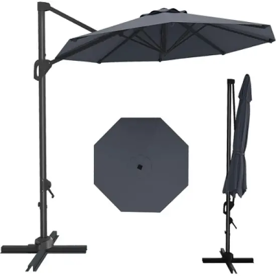 10FT Cantilever Umbrella Outdoor Patio Umbrella with Base and 360-Degree Rotation, Windproof image {8}