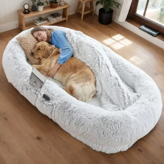 Akoasm 71 in. W Machine-Washable Faux Fur Dog Bed-Gray image {7}