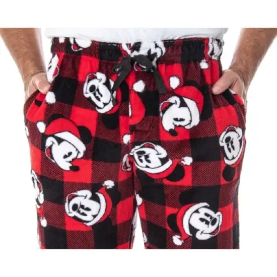 Disney Mickey Mouse Mens Plaid Minky Plush Fleece Pajama Pants image {3}