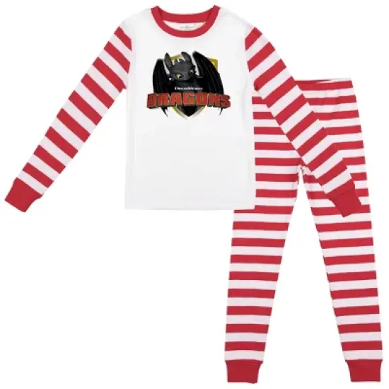 How To Train Your Dragon Toothless Youth Long-Sleeve Red Striped Pajama Set image {2}