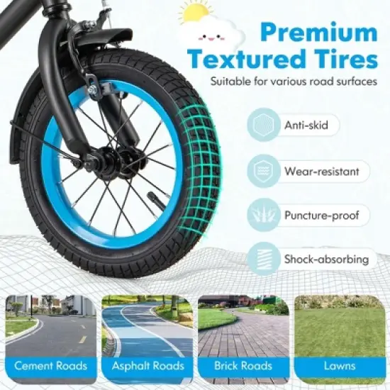 Costway 12" Kids Bike with Adjustable Saddle Handlebar Removable Training Wheels Handbrake Green/Red/Pink/Blue/Black image {8}