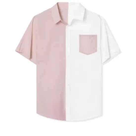 Lars Amadeus Men's Short Sleeve Button Down Shirt Summer Cotton Patchwork Collared Shirt image {6}