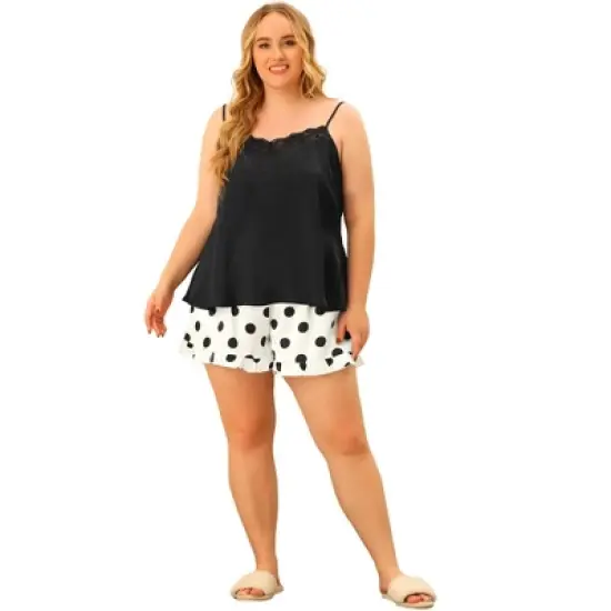 Agnes Orinda Women's Plus Size Polka Dots Sleep Short Satin Lace Trim Camisole Pajamas Set image {2}