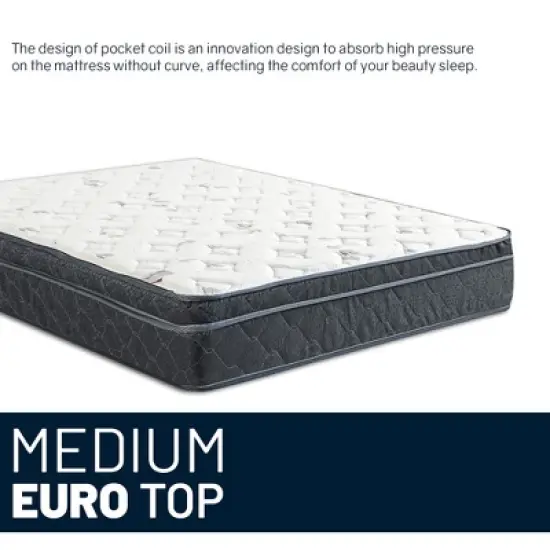 Continental Sleep, 12-Inch Medium Firm Euro Top Single Sided Hybrid Mattress, Compatible with Adjustable Bed image {3}