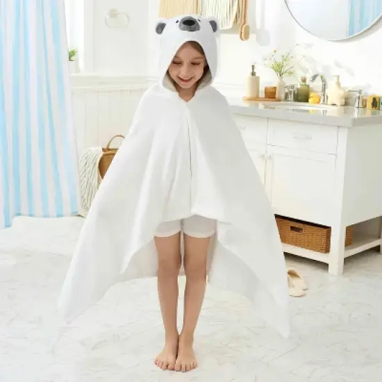 Joyfy Hooded Towel for Kids Soft 30x50in Bath Beach Towel 100% Cotton Toddler Pool Hood Absorbent Swim Wrap  White Bear  for Kids 3-10 Years image {7}