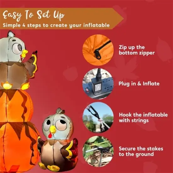 Joyfy 6 FT Thanksgiving Pumpkin Turkey Inflatable Stacking, Blow Up Outdoor Decorations With Built-in LED, Halloween Inflatable Decorations image {6}