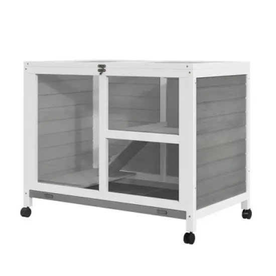 Akoasm Desk And Side Table Sized Wooden Waterproof Rabbit Hutch & Cage With Wheels Indoor-Gray image {9}