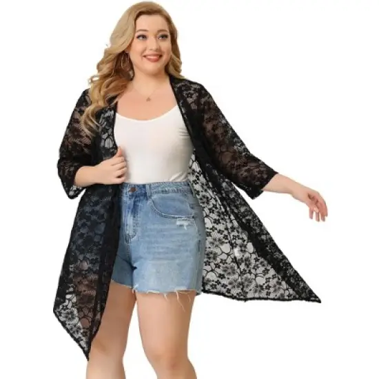 Agnes Orinda Women's Plus Size Draped Shawls Lightweight Open Front Lace Cardigans image {3}