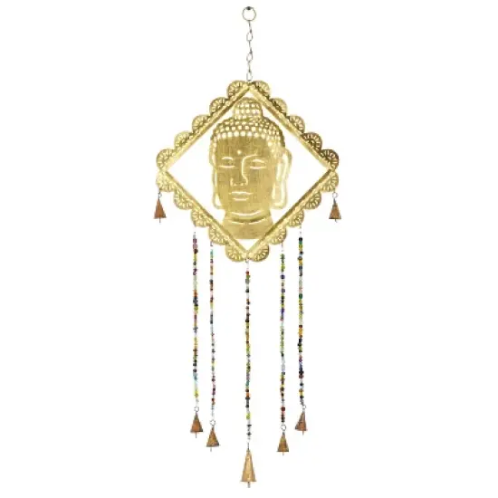 30" x 14" Eclectic Metal Buddha Windchime with Beaded Strands Gold - Olivia & May image {6}