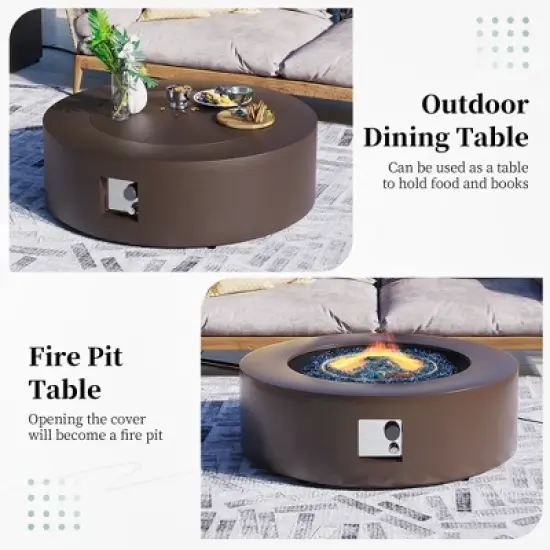 42 inch Outdoor Round Fire Pit Table Propane for Outside Patio with Tank Cover, Grey image {5}