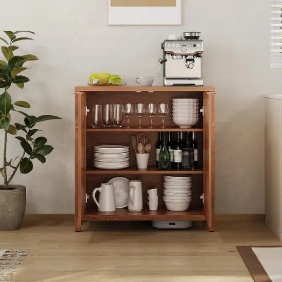 Rattan Sideboard Buffet Cabinet - Large Credenza Kitchen Storage Cabinet with Rattan Storage image {2}