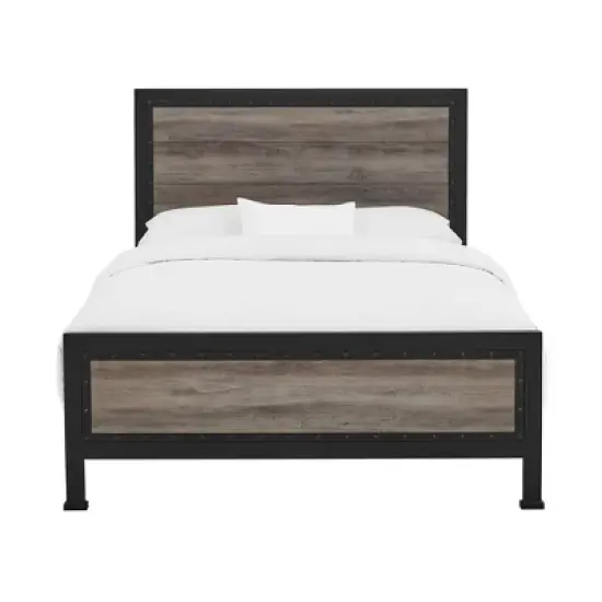 Queen Industrial Wood and Metal Bed - Saracina Home image {2}