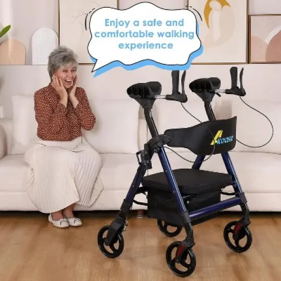 Lycvki Heavy Duty Foldable Rollator Walkers for Seniors with Adjustable Padded Seat and Handle image {8}