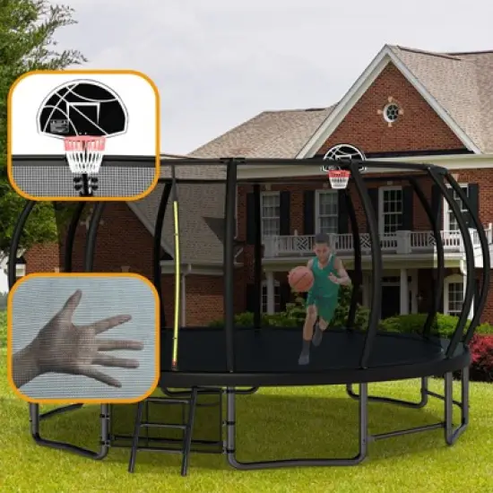HFYee 12/14/16FT Kids Adventure Trampoline Safety Enclosure & Ladder for Outdoor Play for Ages 6-12 image {2}